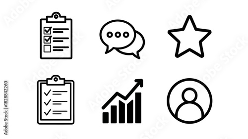 Set of simple business and communication icons in black and white