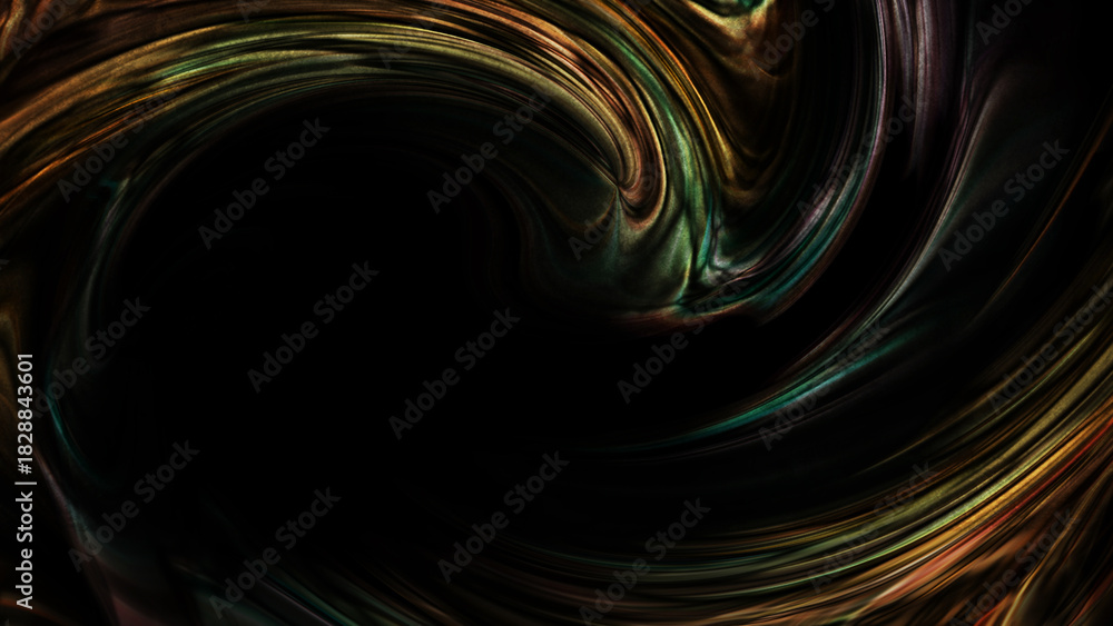 Fototapeta premium Dark Mysterious Swirling Vortex Abstract Background Featuring Subtle Metallic Liquid Waves and Dynamic Light Trails Creating a Hypnotic Deep Void
