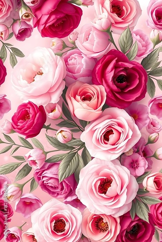 Vibrant Rose Garden A Stunning Display of Pink and Red Blooms.