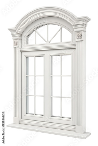 Classic white window frame isolated on transparent background