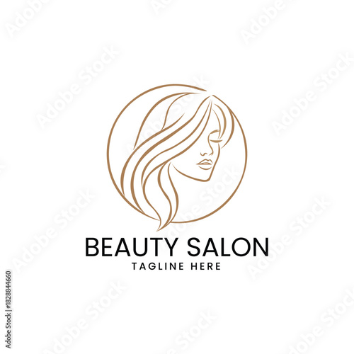 Woman face long hair line art beauty salon silhouette Vector logo template