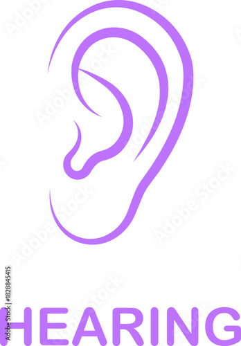 Hearing ear icon in black flat line style, auditory sense symbol illustration pack of sound listening signs, outline ear graphic bundle for sensory perception elements