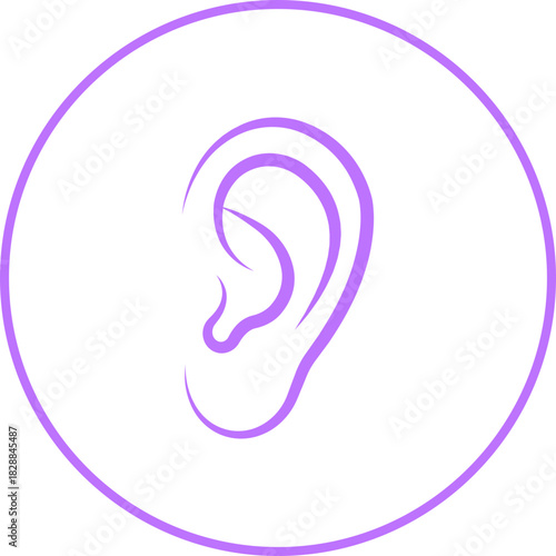 Hearing ear icon in black flat line style, auditory sense symbol illustration pack of sound listening signs, outline ear graphic bundle for sensory perception elements