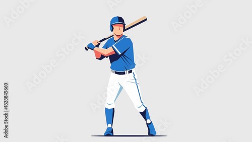 Dynamic baseball player ready to swing, showcasing strength and athletic prowess, ideal for sports marketing, team spirit campaigns, and fitness promotions