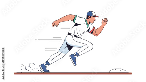 Dynamic baseball player sprints to first base with speed and determination, showcasing athleticism and the thrill of the game, ready for action