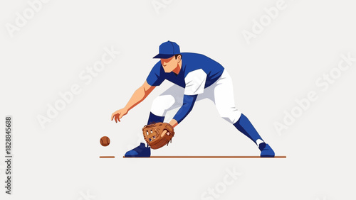 Focused baseball player fielding a ground ball with skill and precision, capturing the energy of a competitive game originally created as a scalable vector graphic