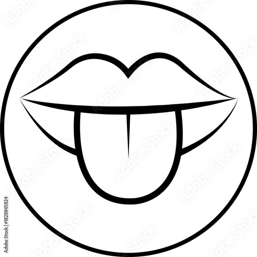 Taste mouth tongue icon lip tongue outline symbol pack, flavor sense illustration bundle, taste organ graphic kit, line and flat style black vector drawing assortment