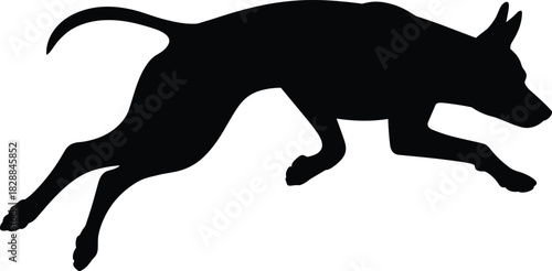 Dog silhouette, leaping dog, jumping pet, active canine, motion animal, energetic dog, black shape, running dog, playful pet, agility pose