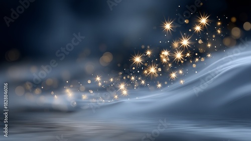 Sparkling lights dance over a calm water surface at night