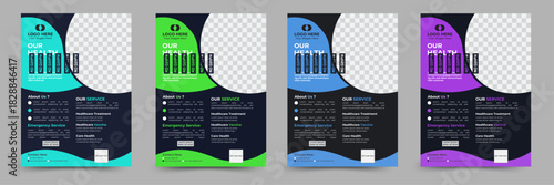 Simple Promotional Corporate Business Clinic Flyer Design Or Brochure Design, 4 Variant Color, Natural Shape, Layout