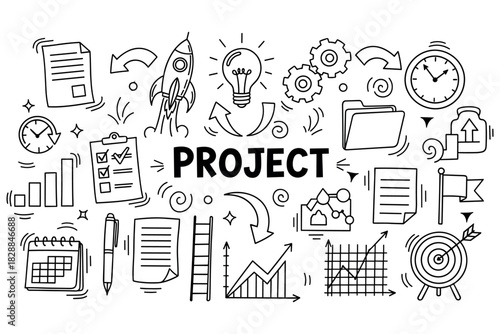 Creative project management icons: planning, strategy, and innovation elements