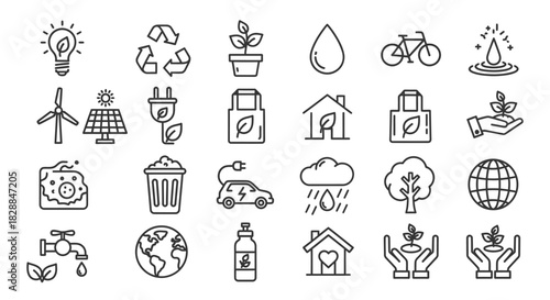 Collection of Hand-Drawn Eco-Friendly and Sustainability Icons.