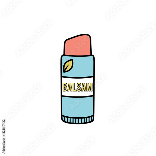 Light Blue Stick Lip Balm With Peach Colored Cap And Leaf Graphic Label Read Balsam On White Background Sticker Style