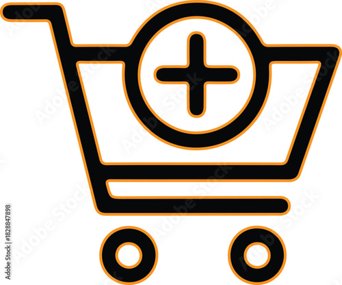Shopping cart icon with plus symbol for adding items