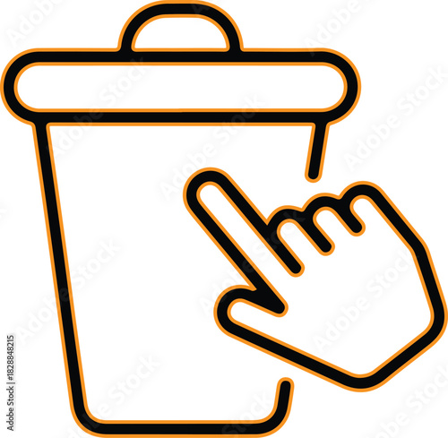 Hand cursor deleting trash can icon concept