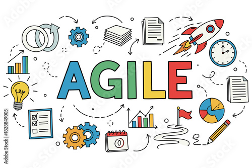 Agile methodology concepts illustrated with icons and diagrams