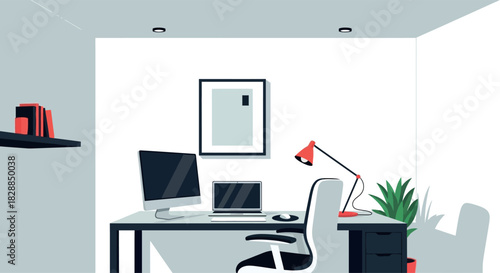 Modern bathroom interior design with sleek technology screen and empty furniture for a contemporary home workplace