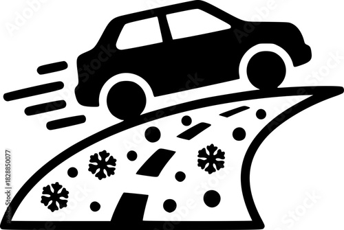 Car on Snowy Winding Road Icon