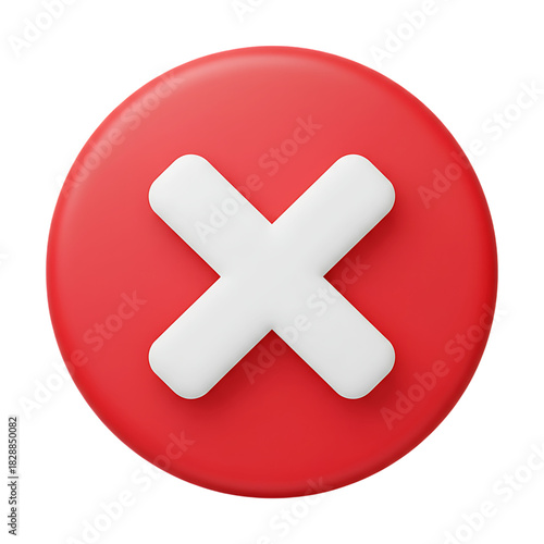 Red cross icon with white x symbol for incorrect or stop signal isolated on transparent background