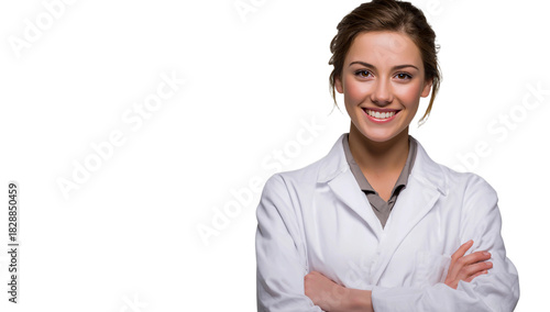 Confident smiling female doctor with arms crossed.  isolated on transparent background