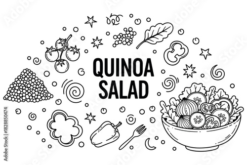 Quinoa salad with fresh vegetables and herbs - healthy ingredients illustration