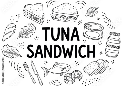 Tuna sandwich ingredients and preparation outline design