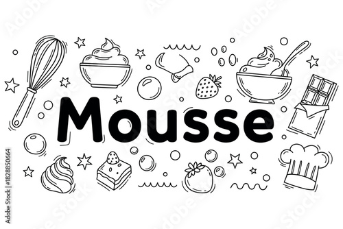 Chocolate and strawberry mousse whisk bowls and dessert doodles