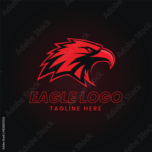 Aggressive, red and black eagle head mascot with glowing red eyes, symbolizing power, sport, or strength Vector logo template