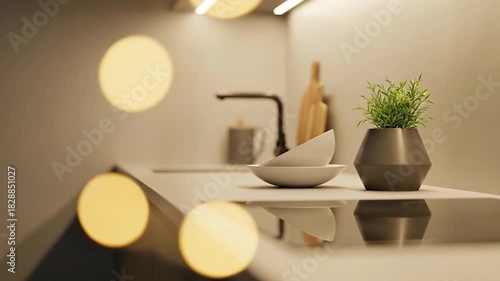 Wallpaper Mural Modern kitchen interior with warm ambient lighting and bokeh effect Torontodigital.ca