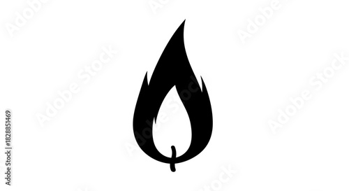 Minimal black flame icon silhouette on white background