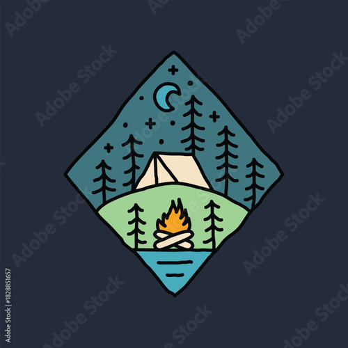 Night camping graphic illustration vector art t-shirt design