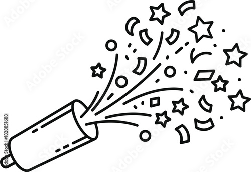Celebration popper with confetti and stars for party or special event design
