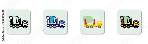 Concrete Mixer Truck Icon Multi Style Vector Illustration