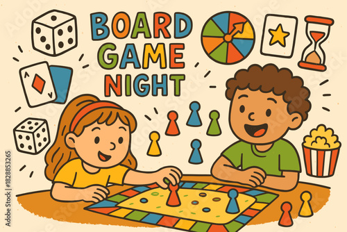 Cute Board Game Night Illustration
