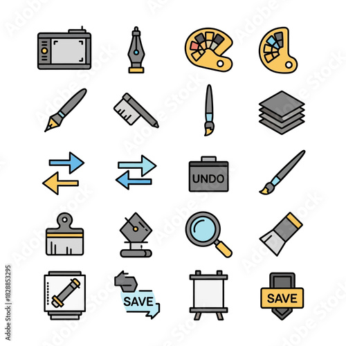 Collection of Digital Art and Design Tools and Icons.