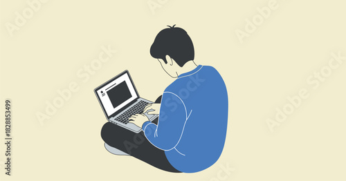 Casual young people working online with laptops at home or office
