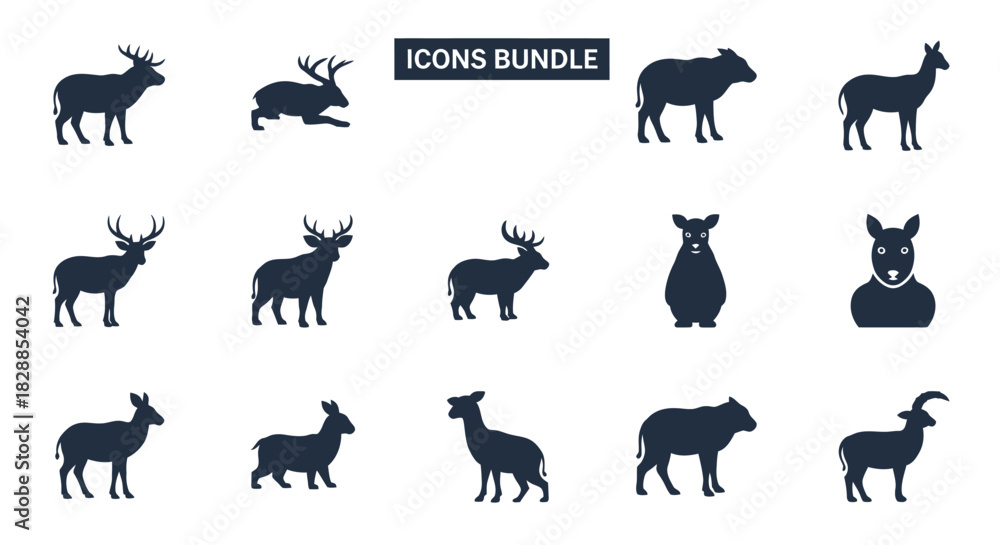 Fototapeta premium Diverse collection of animal silhouette icons bundle.