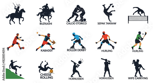 Collection of various extreme and unusual sports silhouettes.