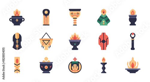 Collection of Tribal and Ethnic Decorative Objects and Symbols.