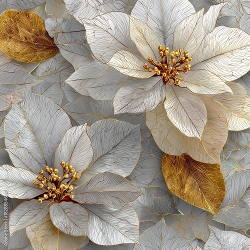 Elegant Floral Texture with White Petals and Golden Accents Design