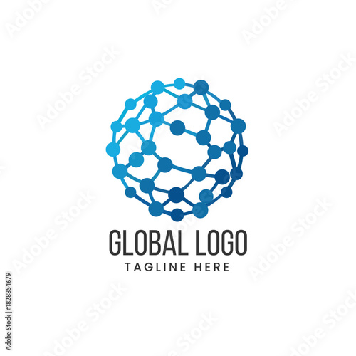 Abstract global sphere or globe made of interconnected network nodes or hexagons, symbolizing technology Vector logo template