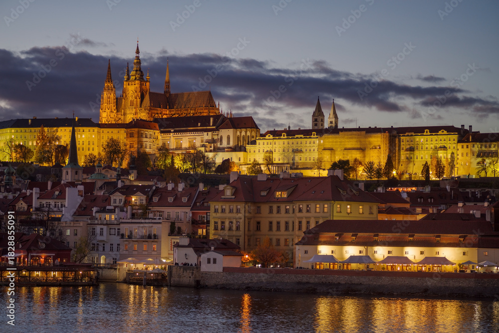 Fototapeta premium Mala Strana distric and Prague Castle over Vltava river, Prague Czech Republic