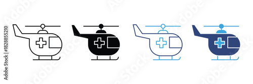 Set of medical helicopter icon. air ambulance rescue symbol. vector illustration