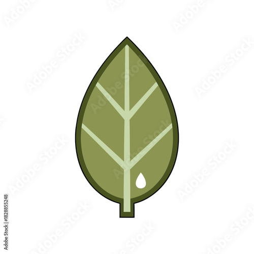 Minimalist Flat Vector Art of a Rounded Square Housing a Circular Indentation with a Horizontal Bar and a Single Water Droplet on a Leaf Against a Black Background