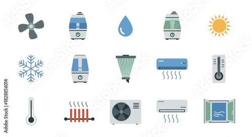 Collection of Climate Control and Air Quality Icons.
