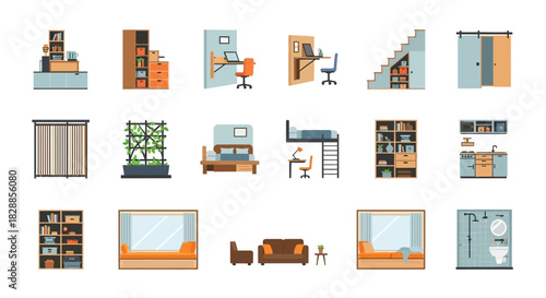 Collection of Modern Interior Design Elements and Furniture.