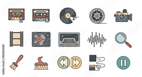 Collection of Retro Media and Technology Icons.