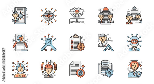 Collection of icons representing various aspects of virus research, medical testing, and healthcare protocols.