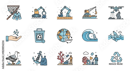Environmental Protection and Pollution Prevention Icons Set.