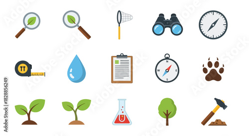 Flat Design Icons for Biology Geology and Exploration.
